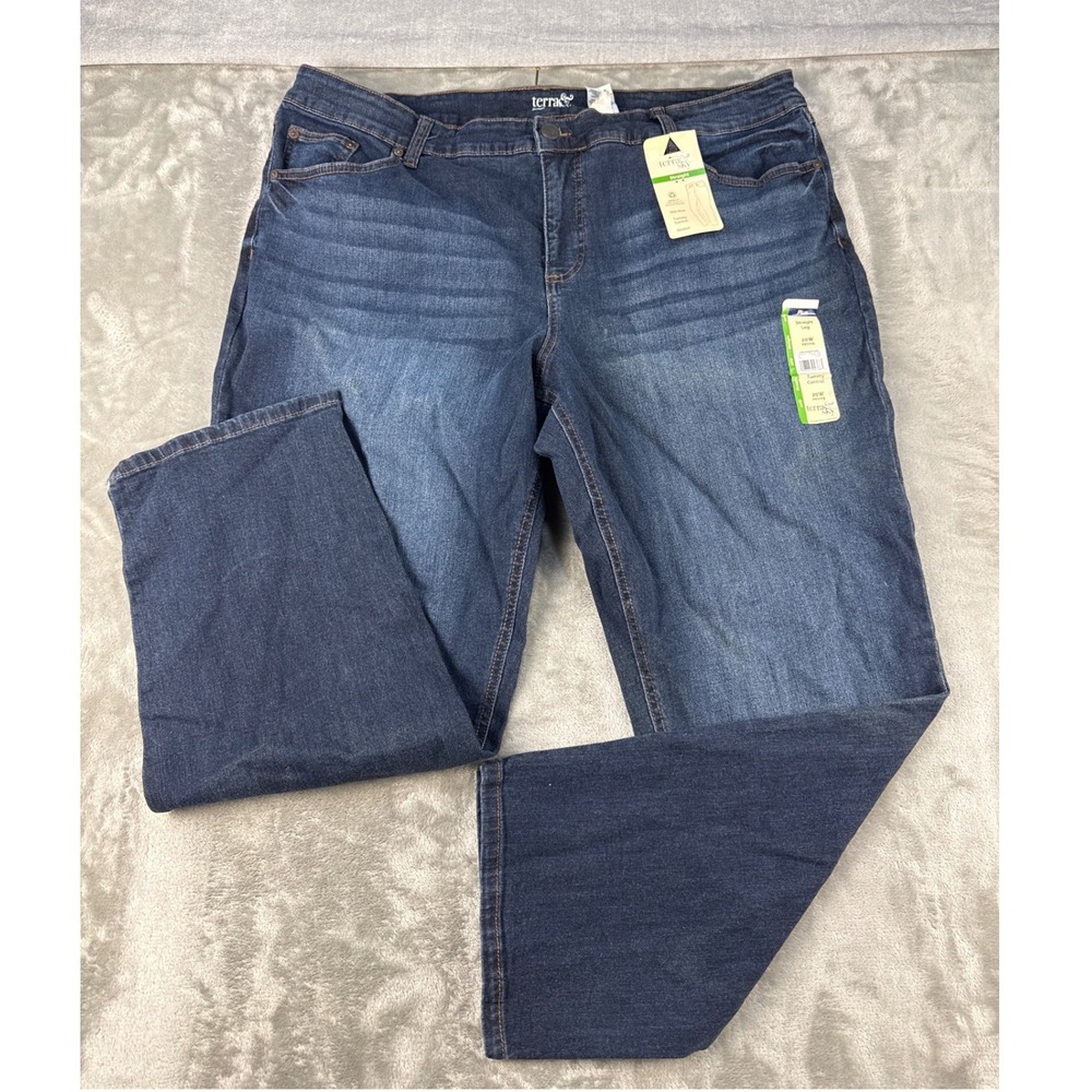 Terra & Sky Jeans Womens 20W Petite Straight Medium Dark Tummy Control NEW